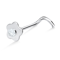 Flower Shaped Silver With Stone Curved Nose Stud NSKB-24